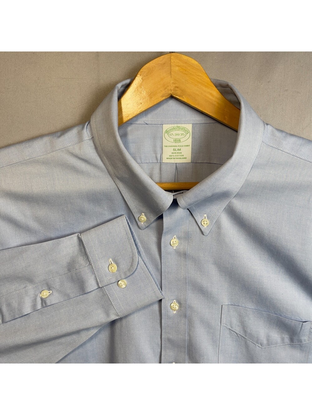 NWT Brooks Brothers Original Polo Oxford Shirt 17 34/35 Slim Non-Iron Blue